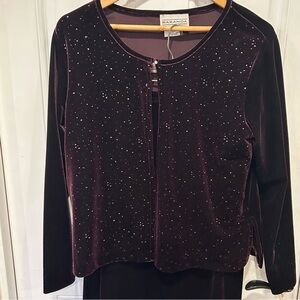 Vintage Baranda Womans burgundy glitter velvet 2 piece Skirt And Jacket Sz L NWT